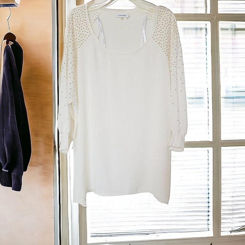 Calvin Klein Women's Gold and Cream Blouse